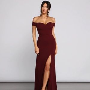 Burgundy Formal High Slit Dress